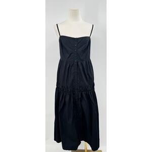 Quince Black Cotton Poplin Spaghetti Strap Smocked Midi Dress S NWT